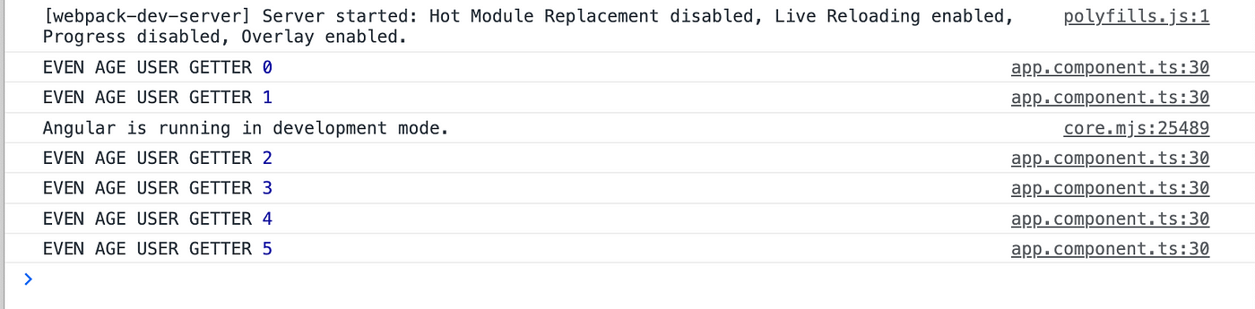 Browser console output during code execution