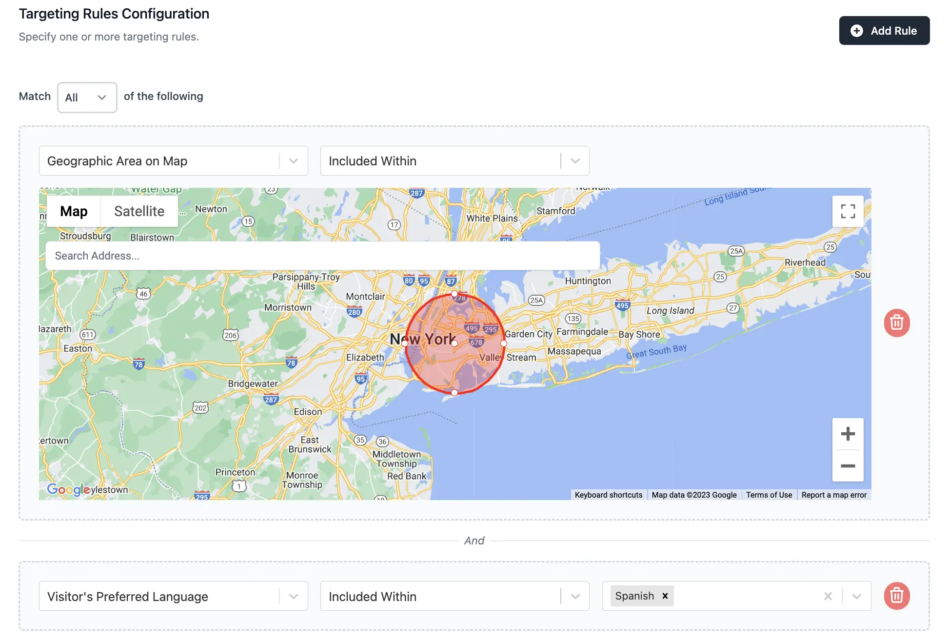 SiteDetour's geo targeting redirect rule