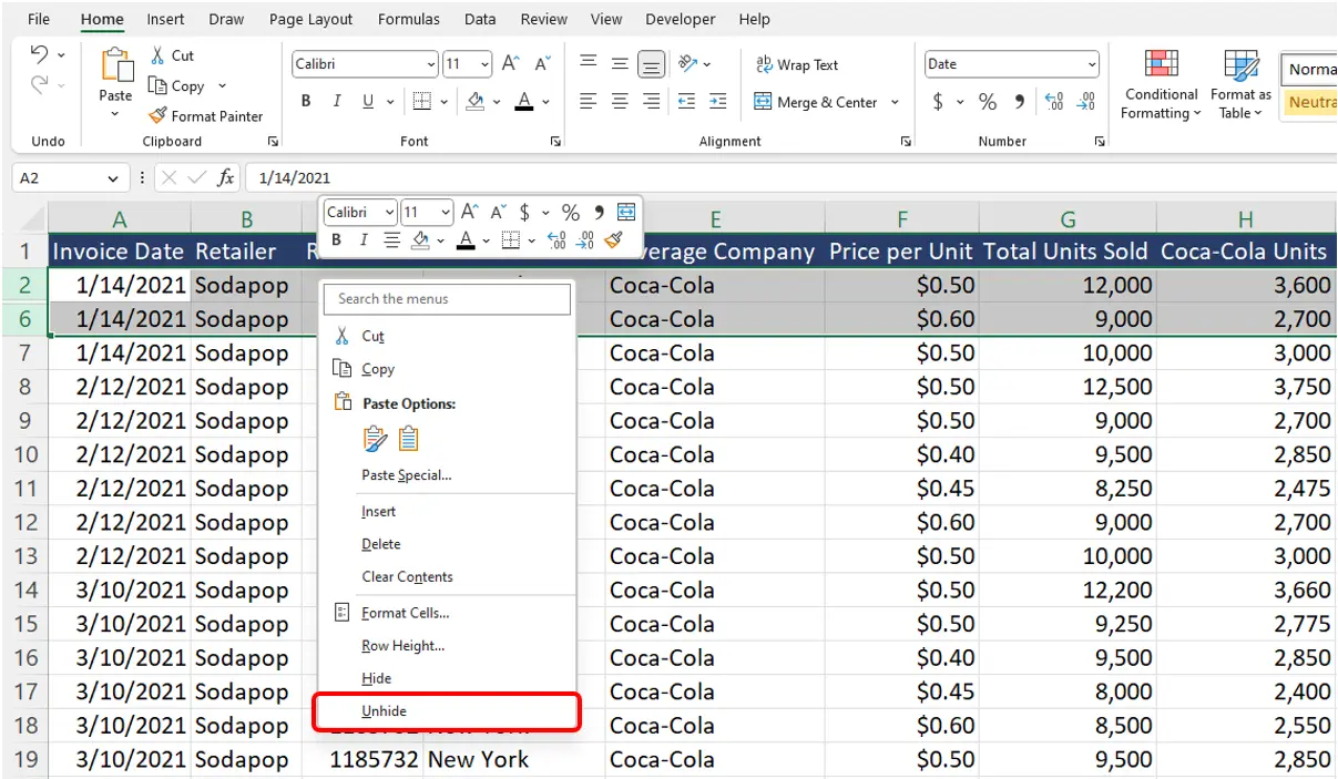 Unhide Columns and Rows in Excel (With Examples)