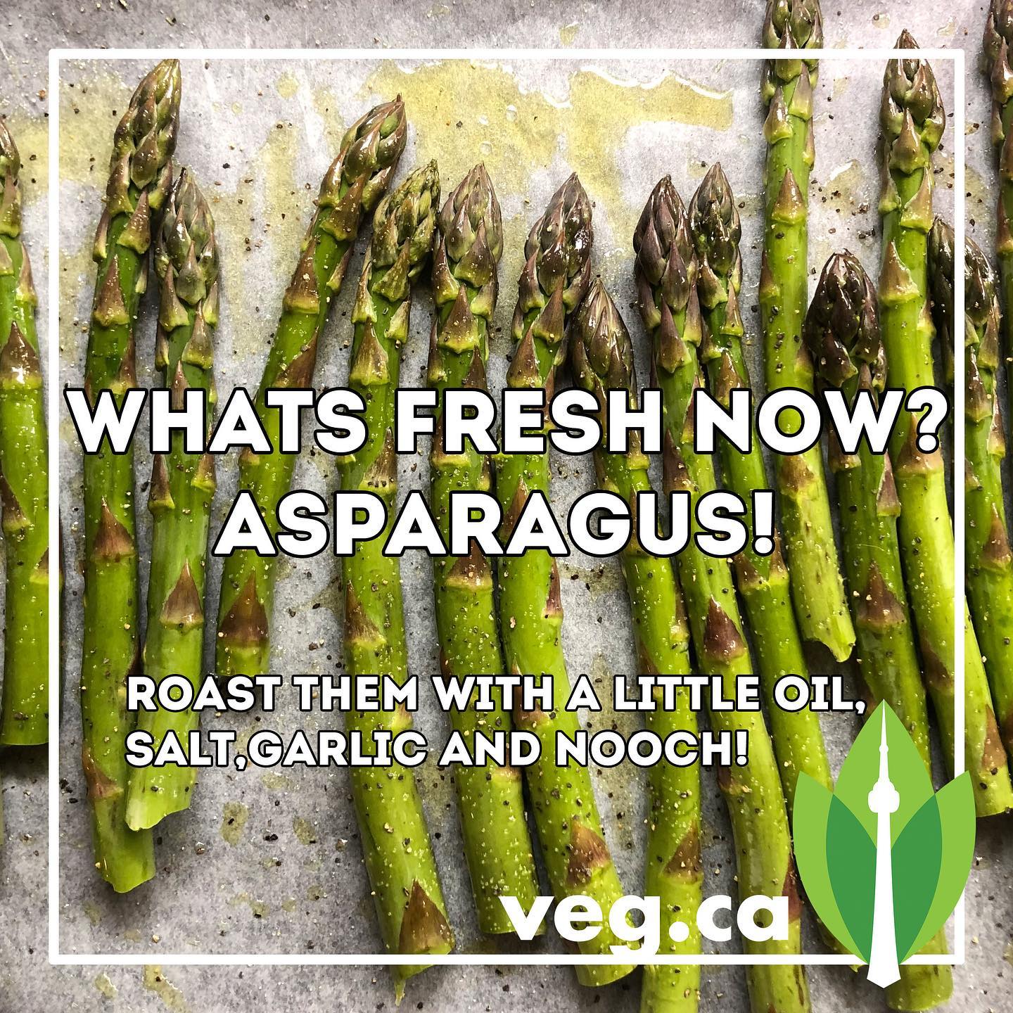 What is fresh now? Asparagus! Roast them with a little oil, salt, garlic and nooch!