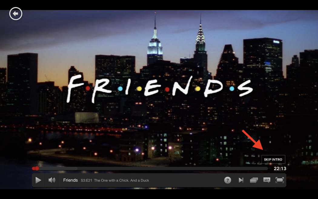 screenshot of netflix showing the "skip intro" button