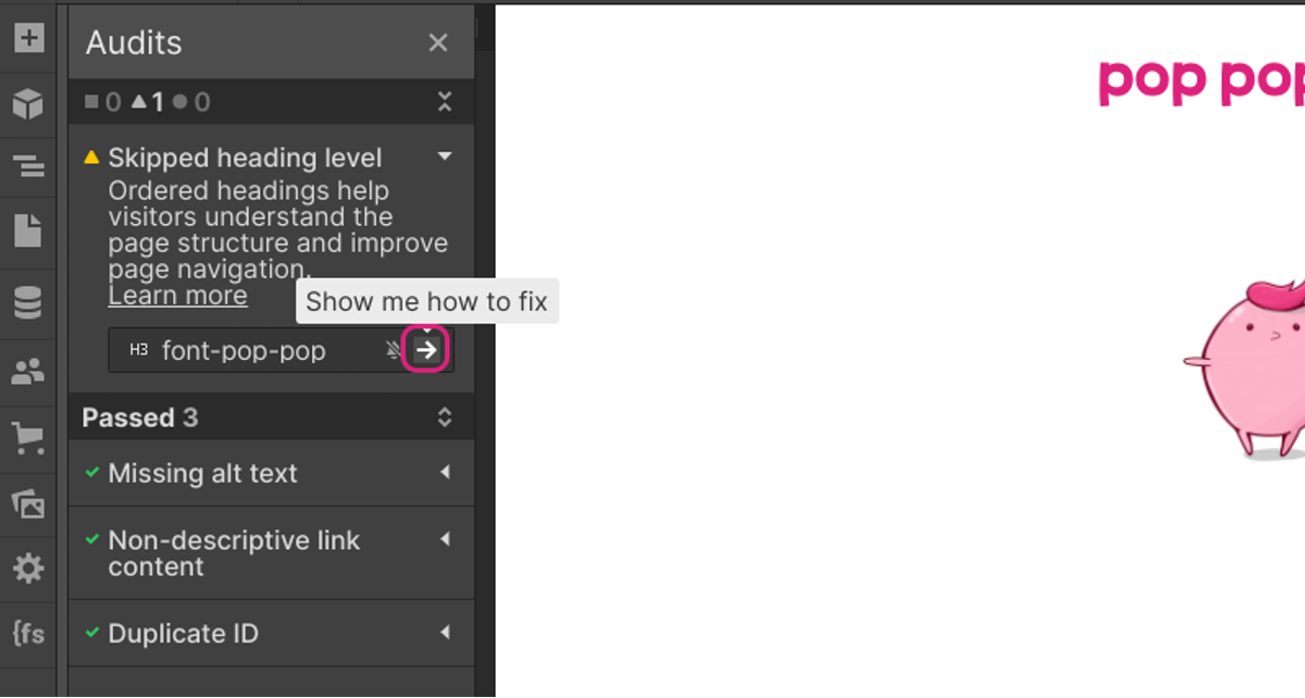 Click on Show me how to fix arrow