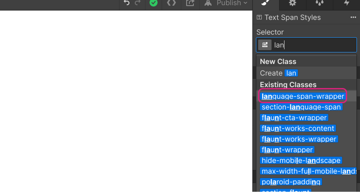 Create a class name such as .language-span-wrapper