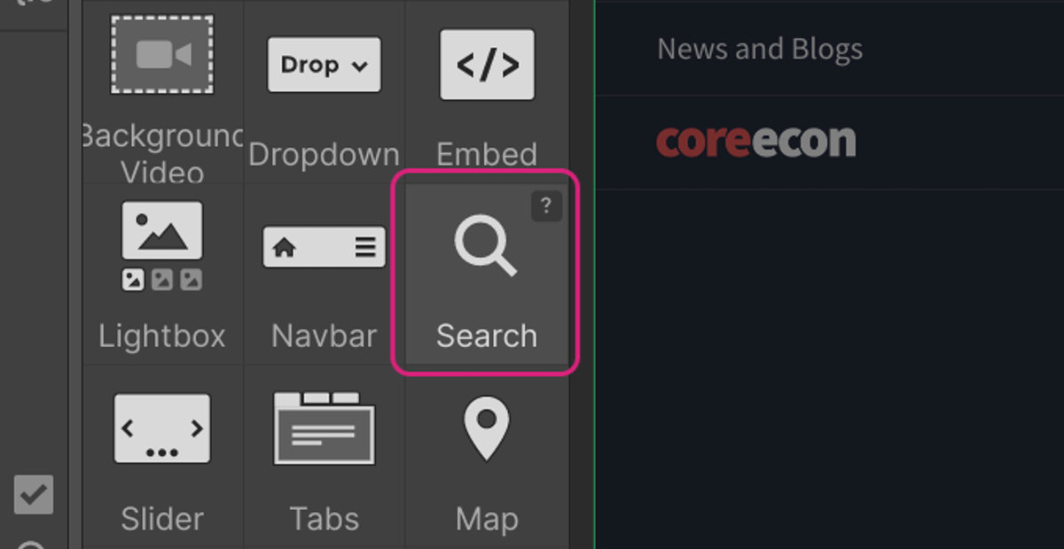 Drag Search component onto the page