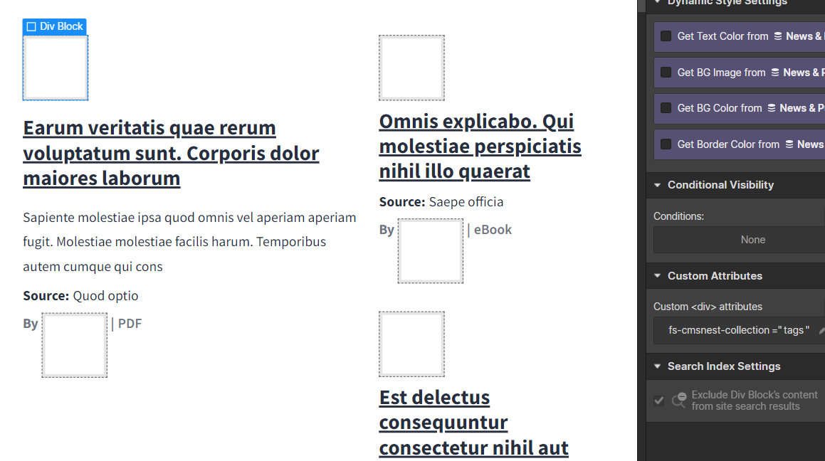 empty divs on the page