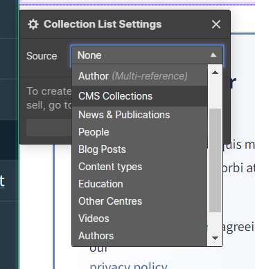 screenshot of collection list settings