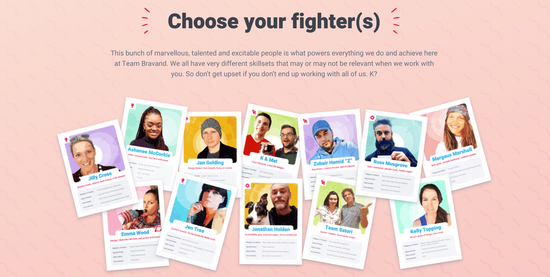 Screen shot of Bravand website showing some of their freelancers
