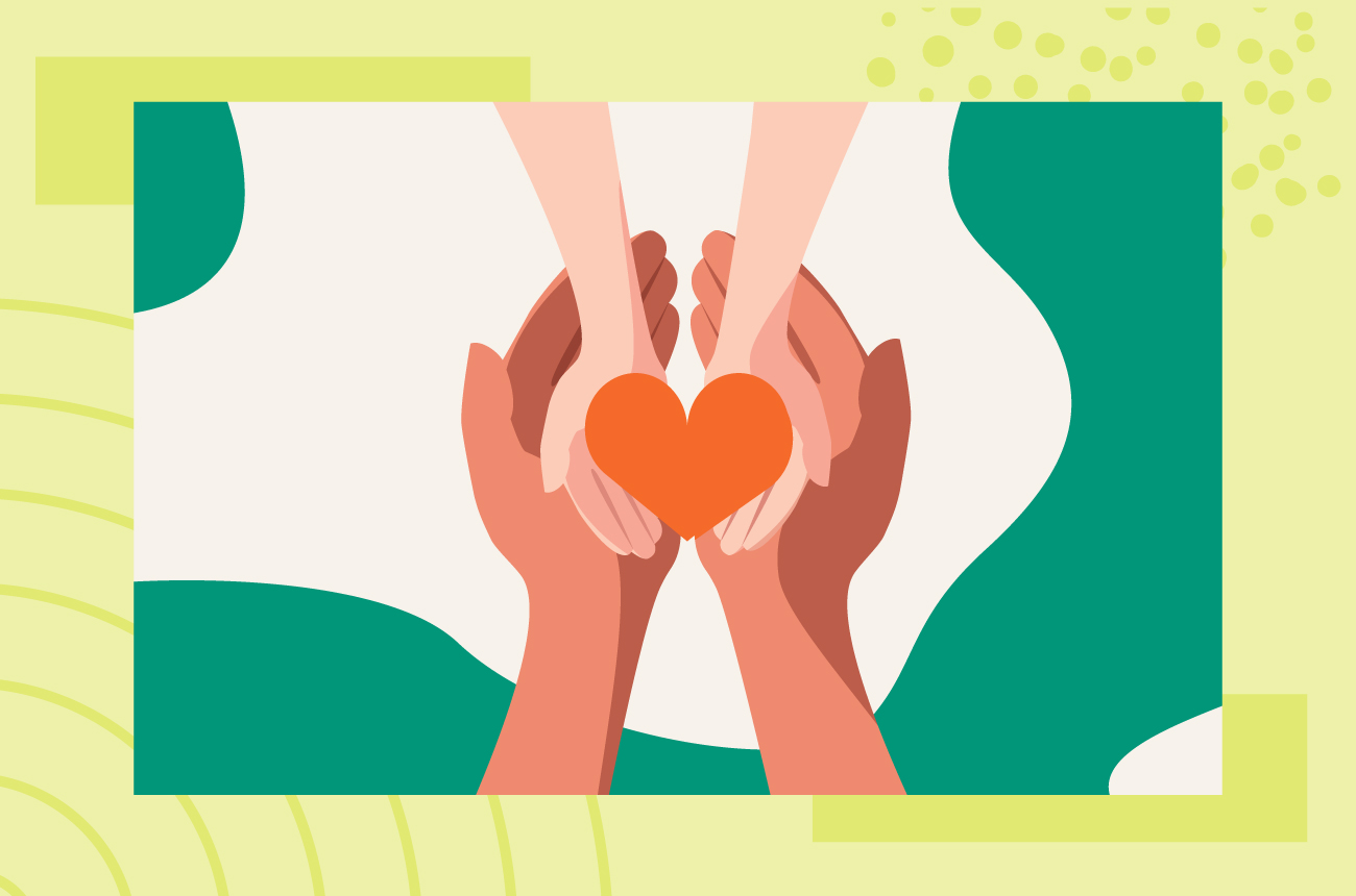 Drawn image of two people holding a heart in their hands