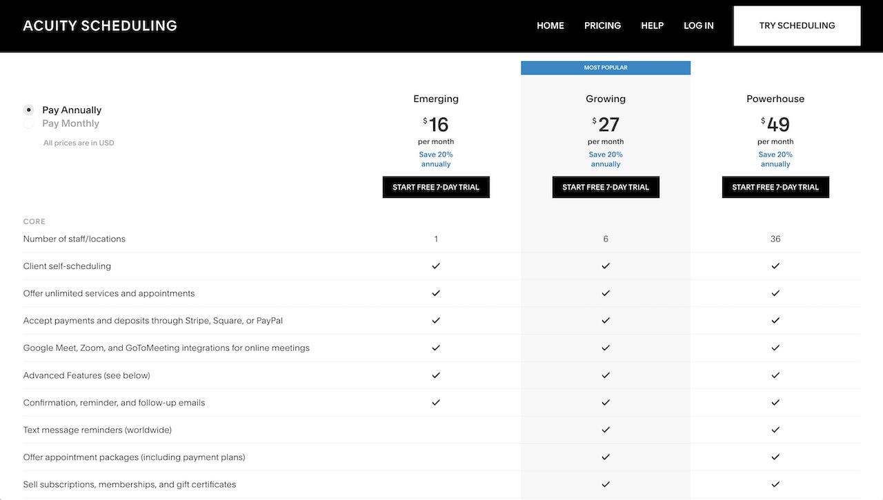 Acuity Scheduling pricing plans