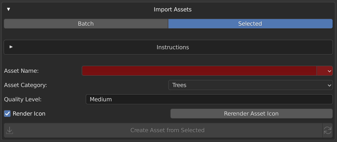 Selected Object(s) Asset Import Settings