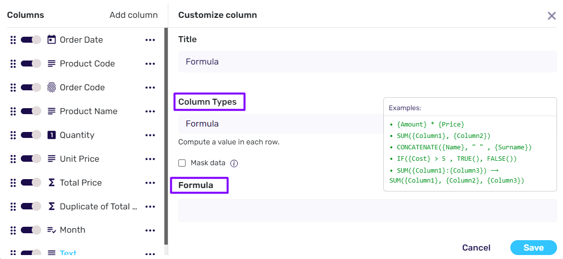 formula column