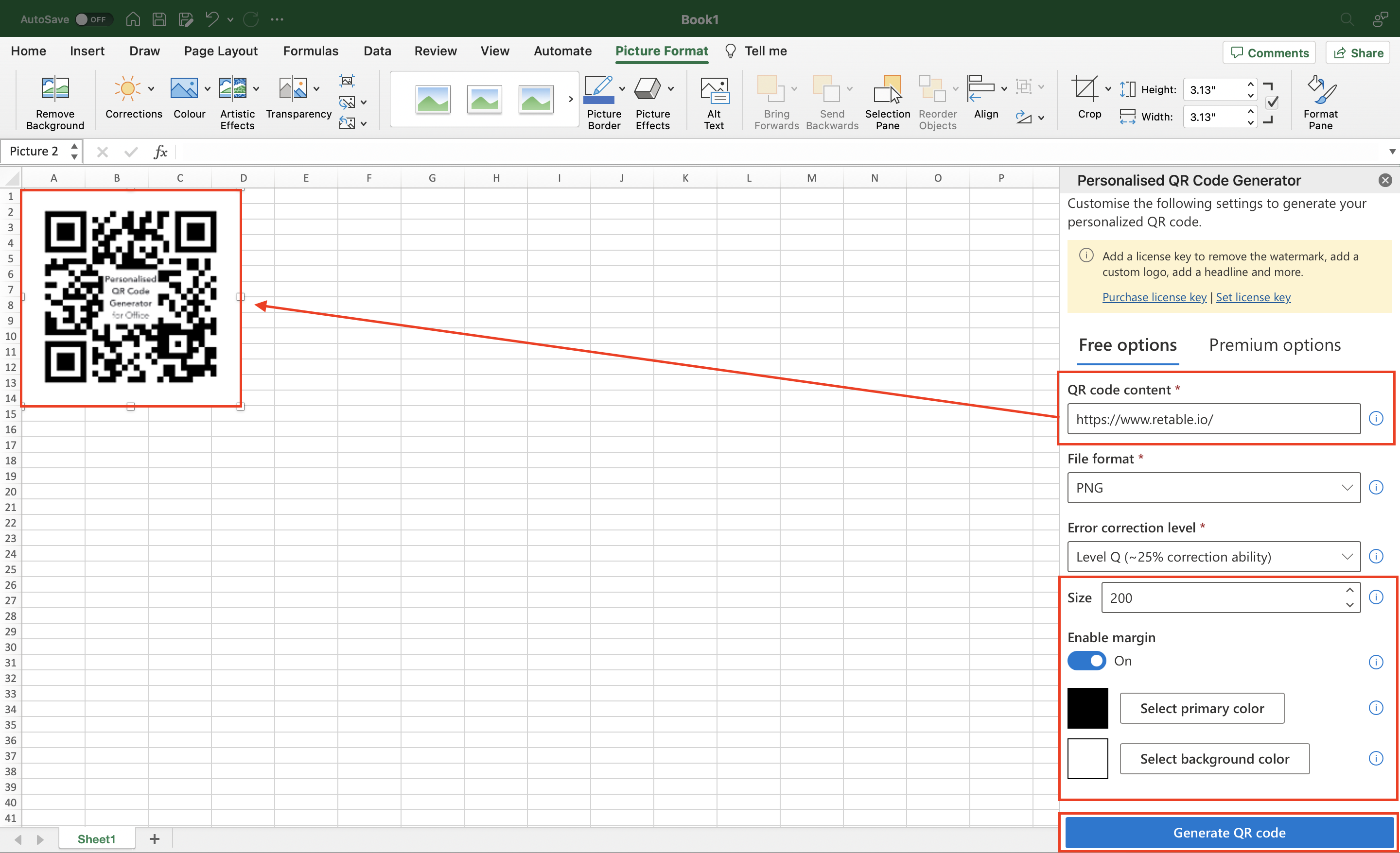 Adding QR Codes in Microsoft Excel