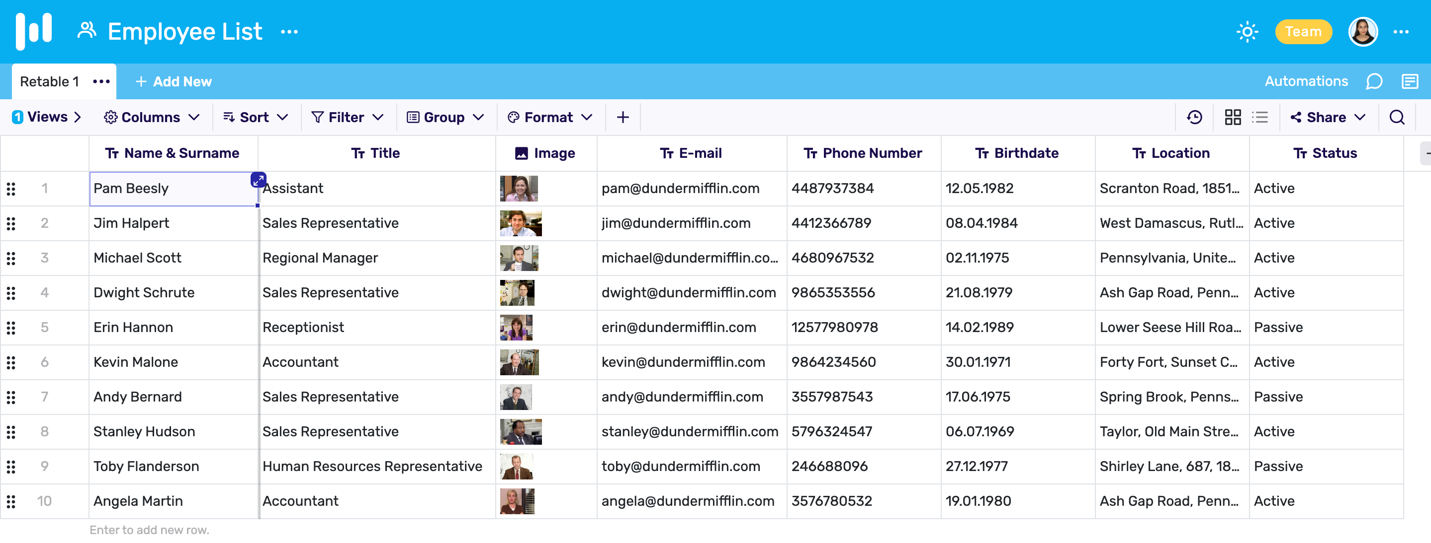 Creating a New Spreadsheet