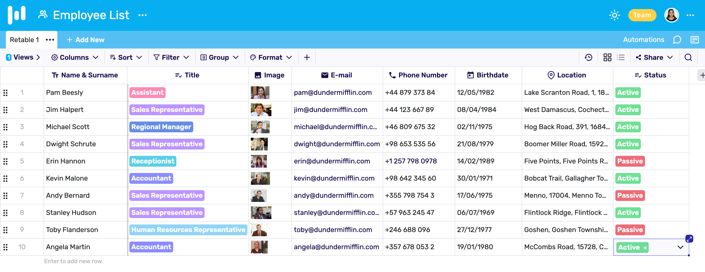 Creating a New Spreadsheet