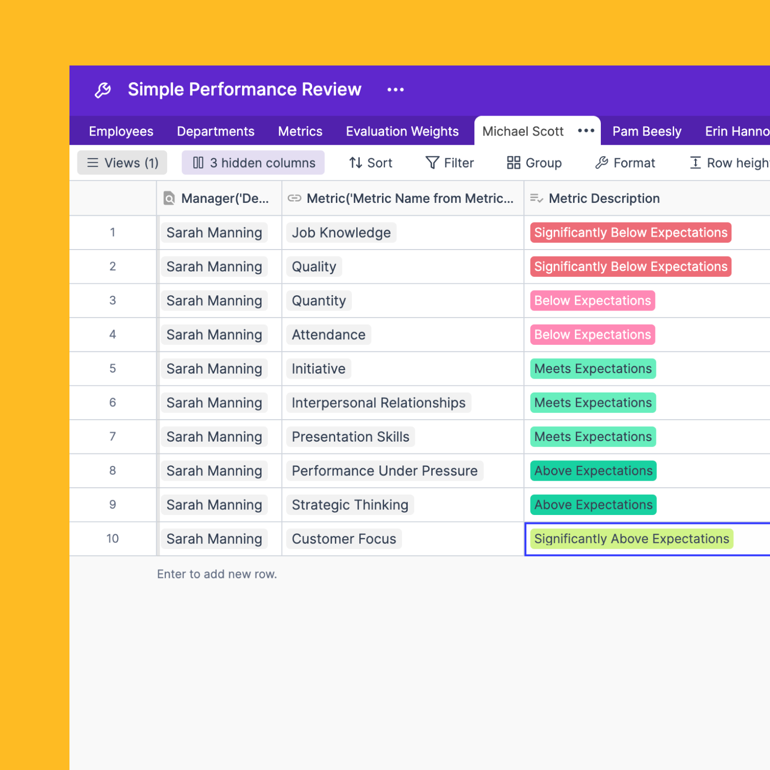 Retable | Simple Performance Review Spreadsheet Template