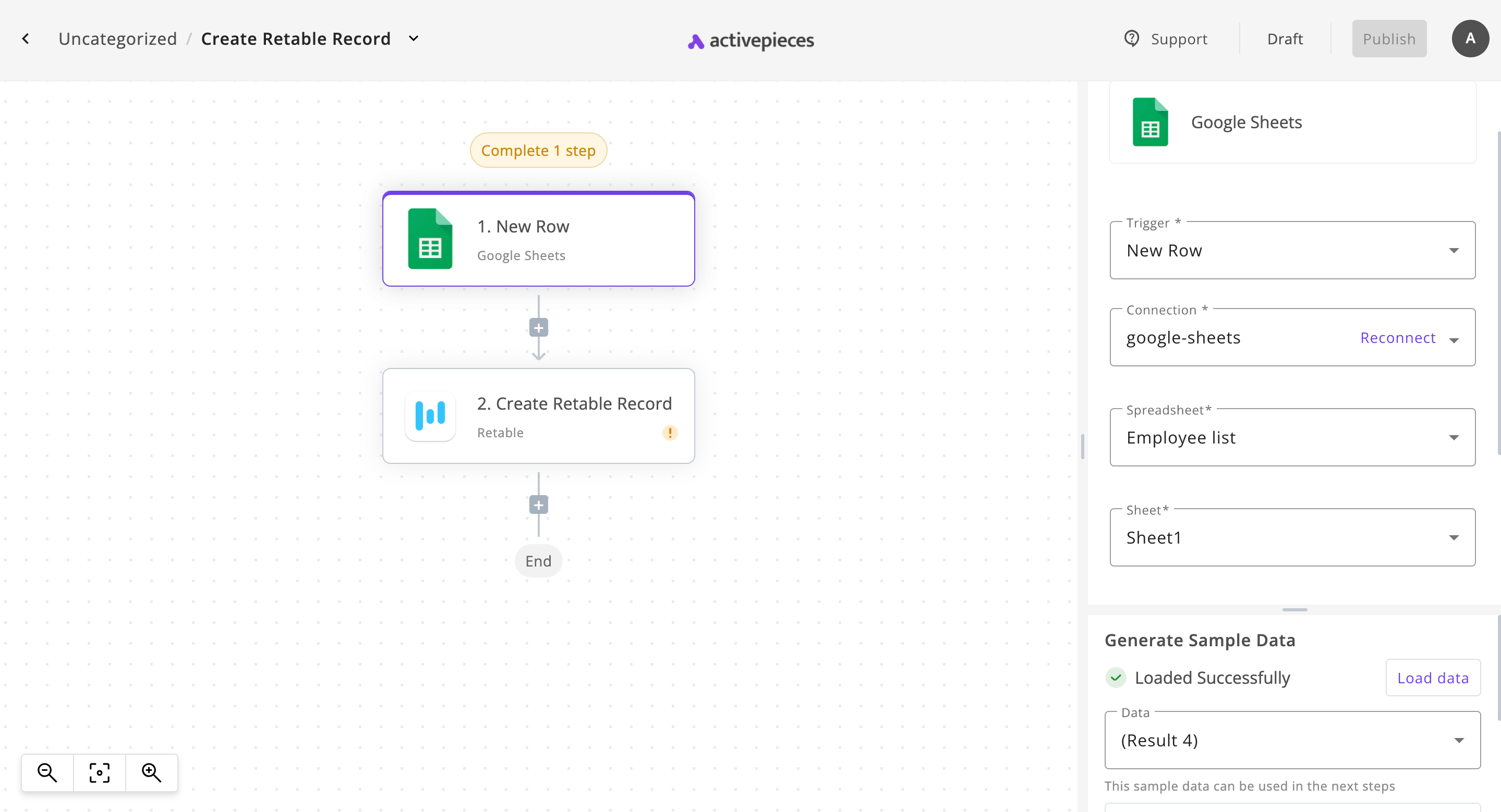 integrate google sheets with retable