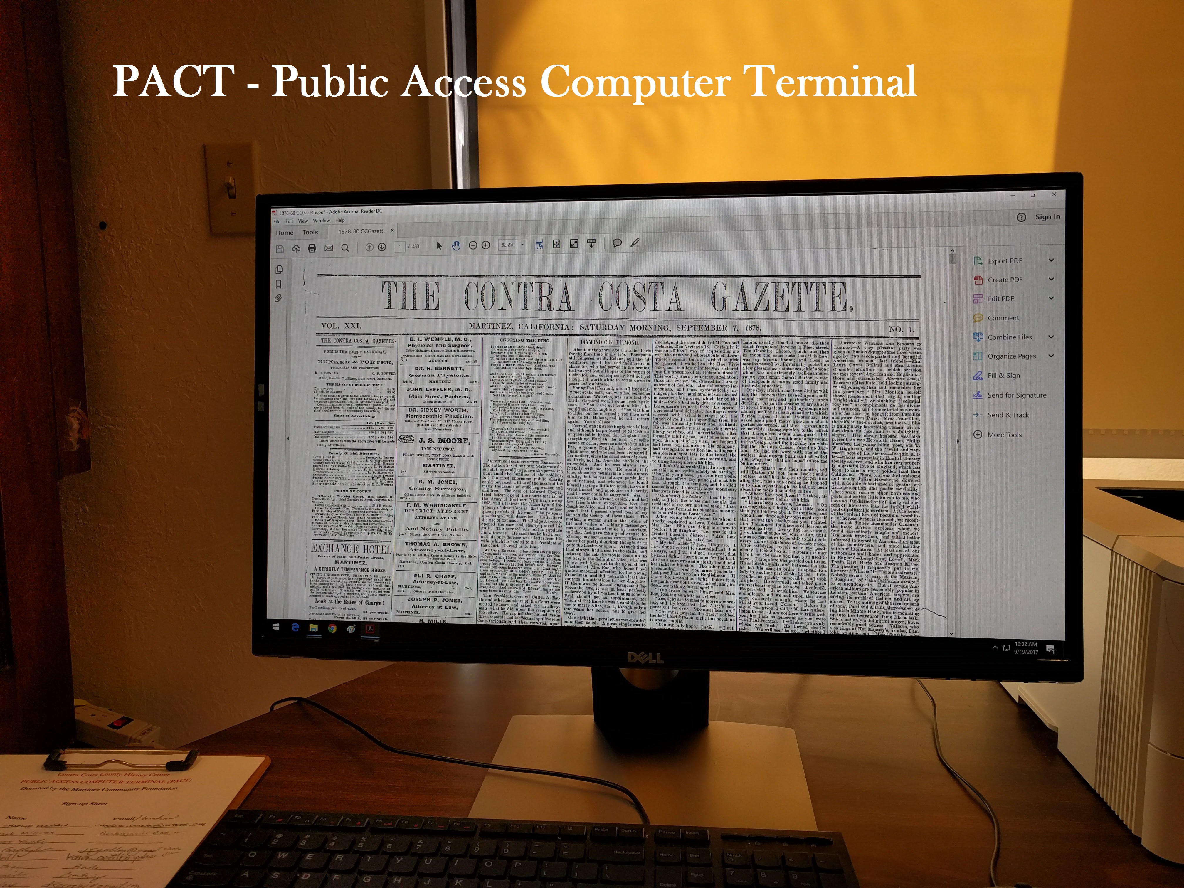 Contra Costa County History Center’s Public Access Computer Terminal ...