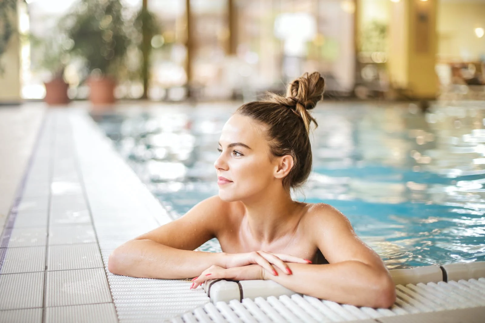 Blonde woman in a pool