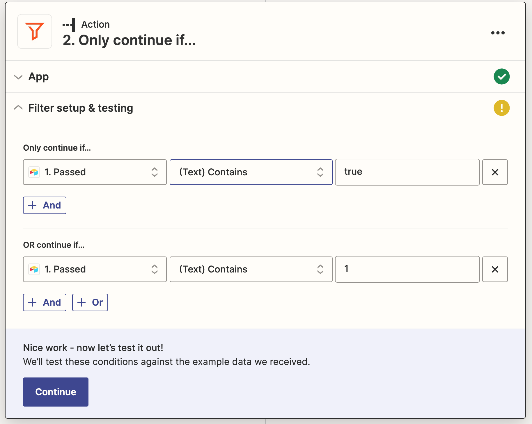 Zapier Action Only continue if