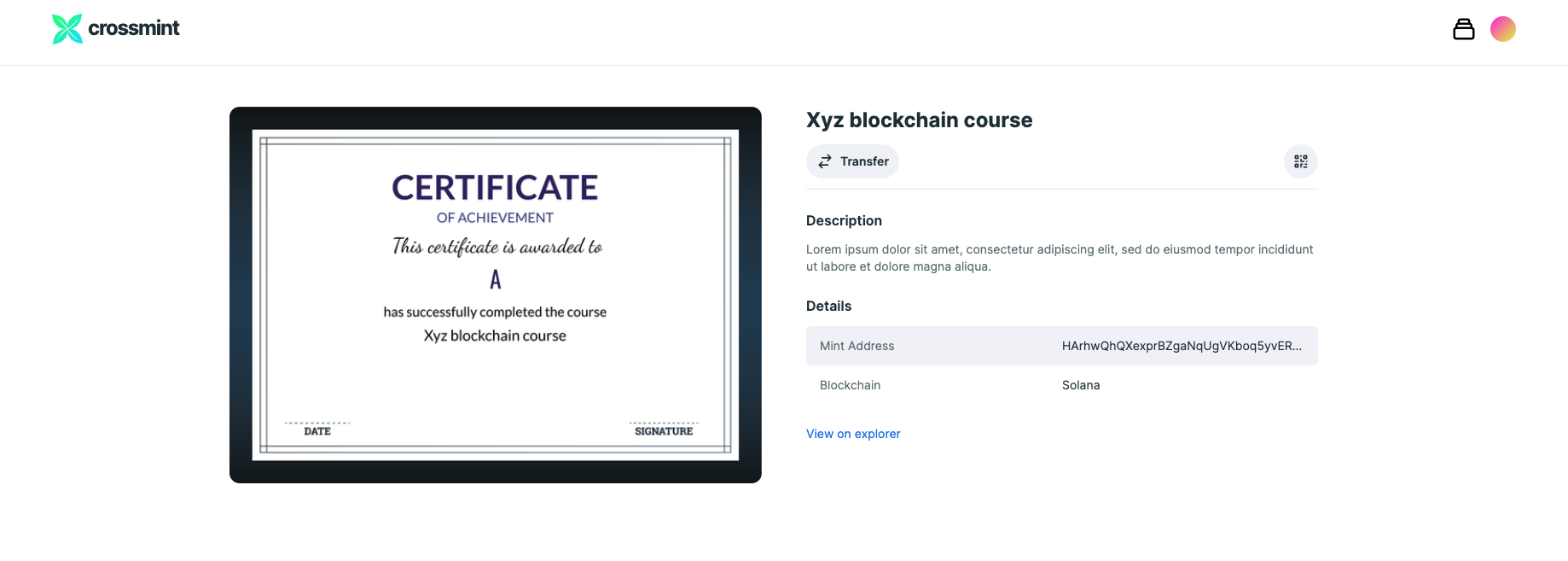 Certificate Xyz Blockchain course