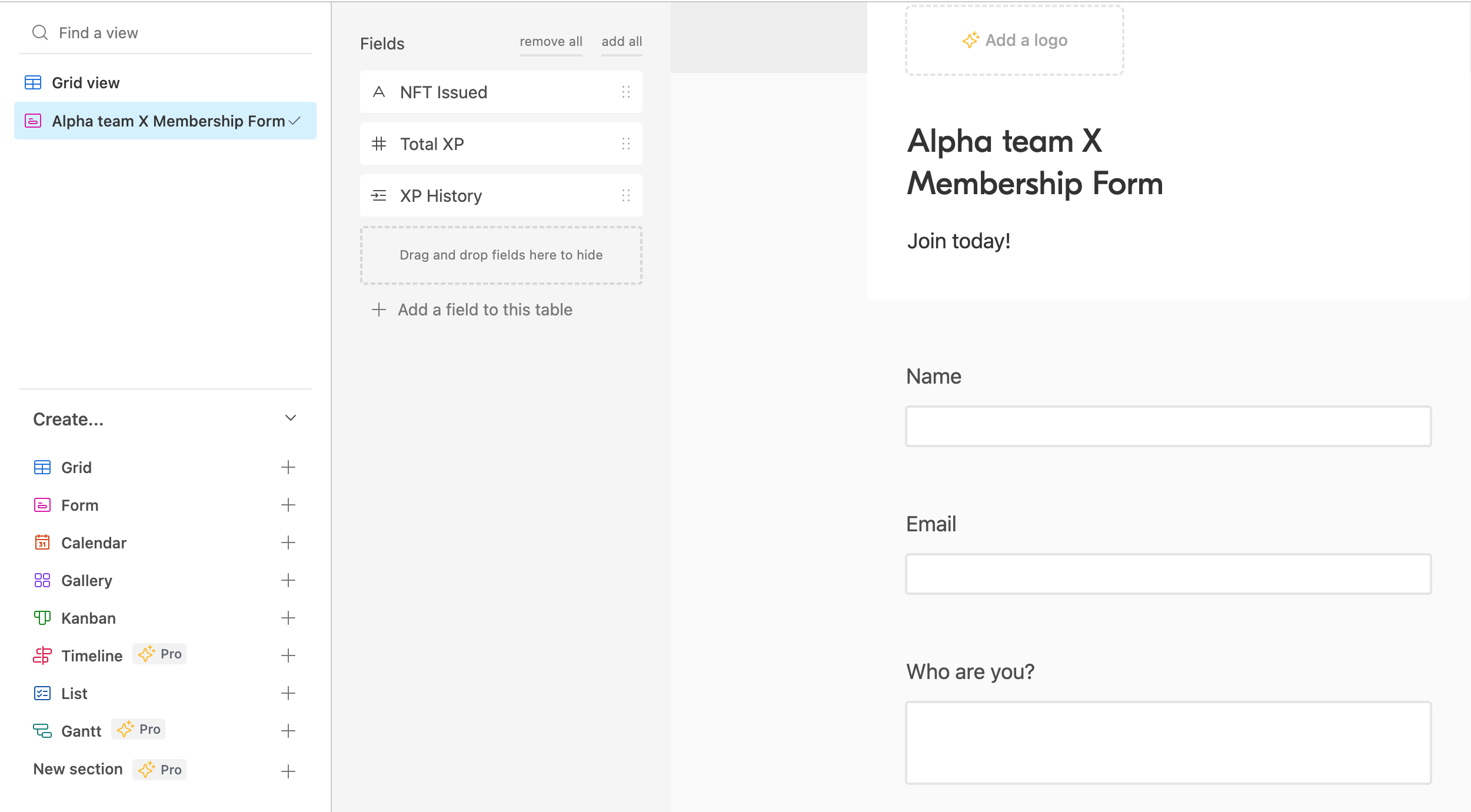 Form Tab Airtable Template