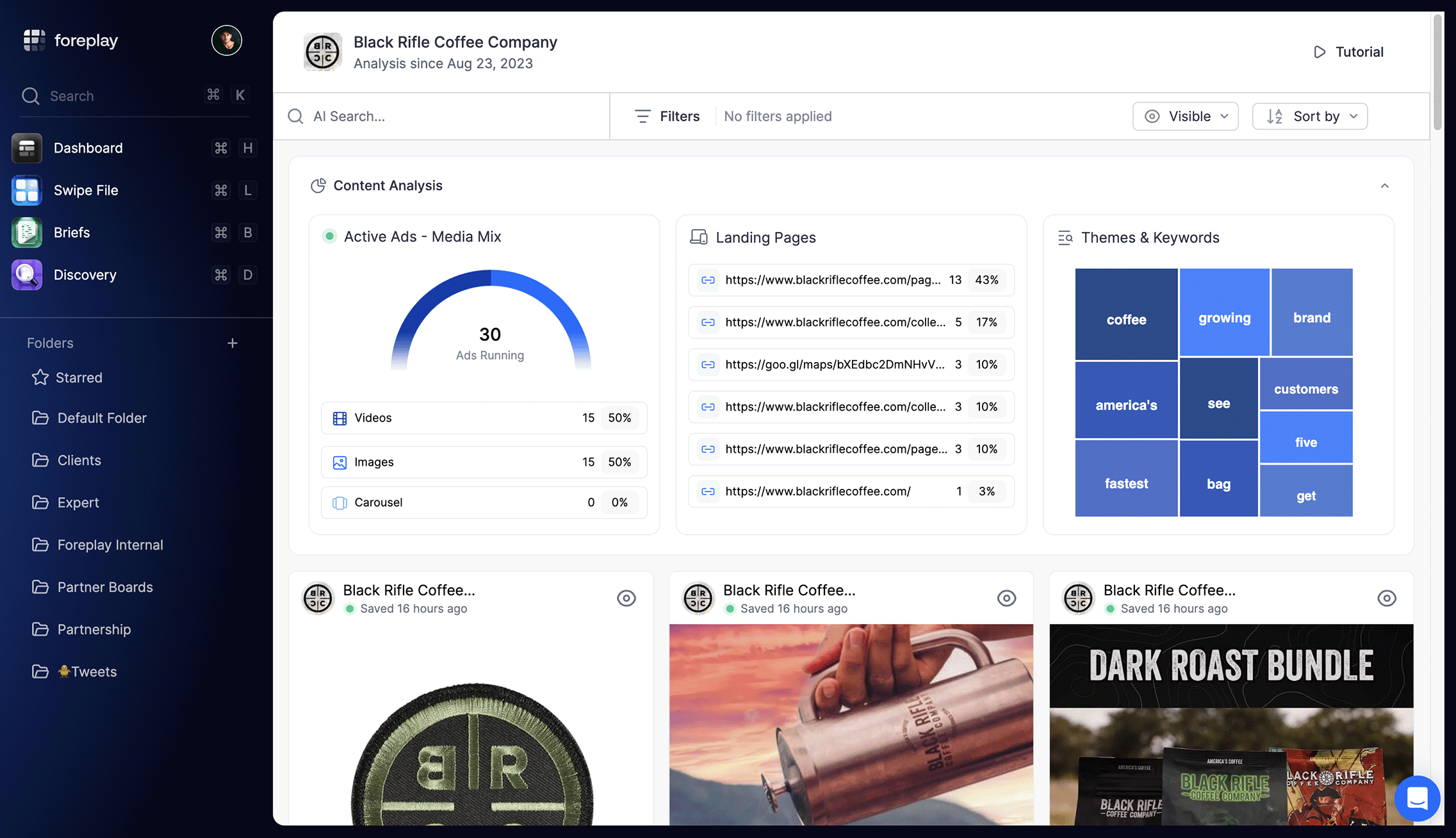 ui showing ad library content analysis