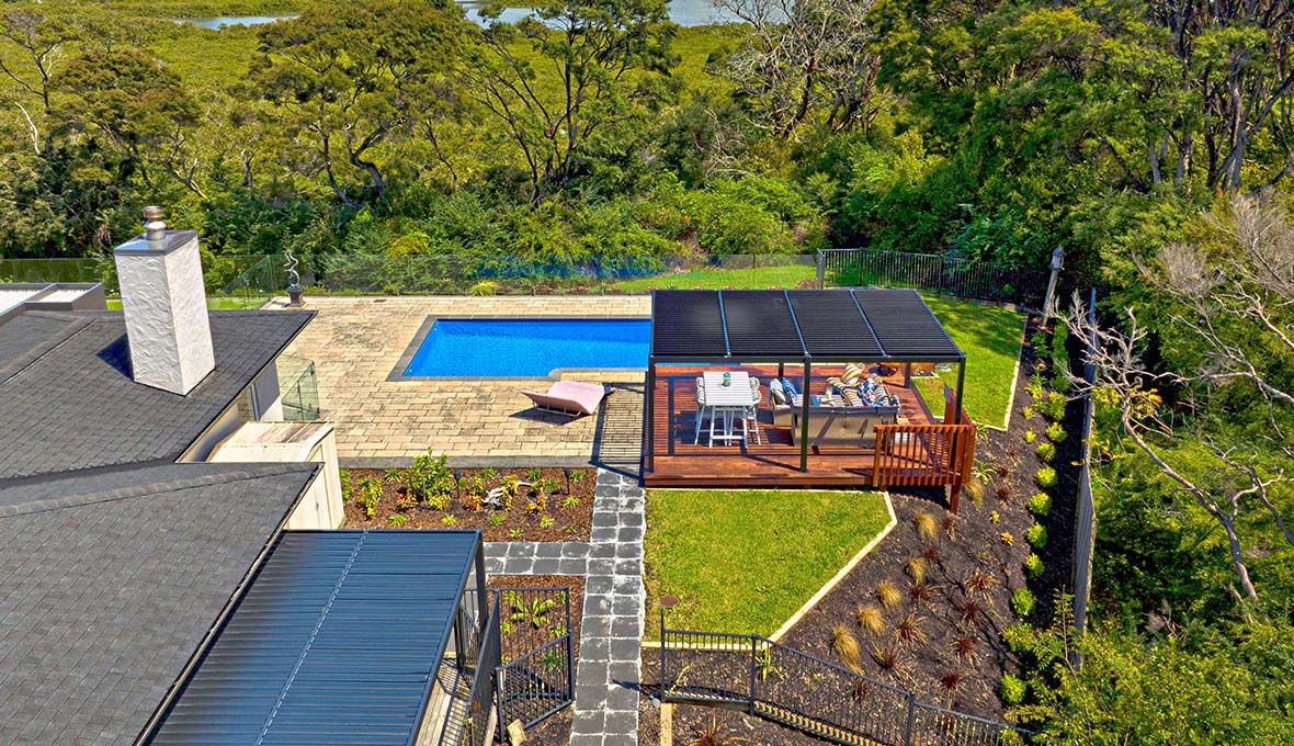 Poolside landscape renovation in Schnapper Rock, Auckland: A modern ... - Outdoor Poolside Renovation Specialists