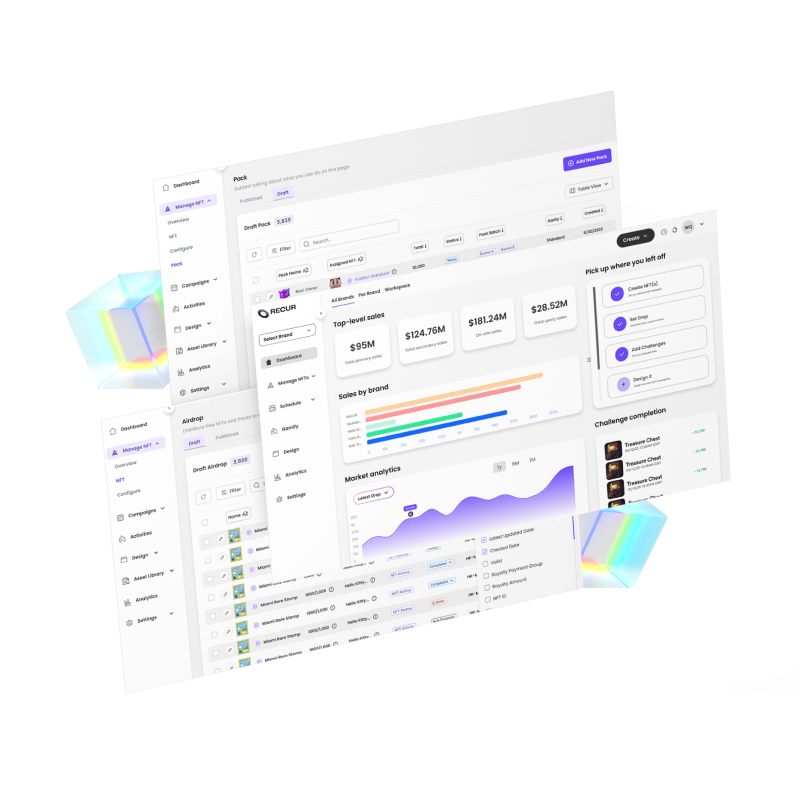 Three images of RECUR Builder stacked on top of one another
