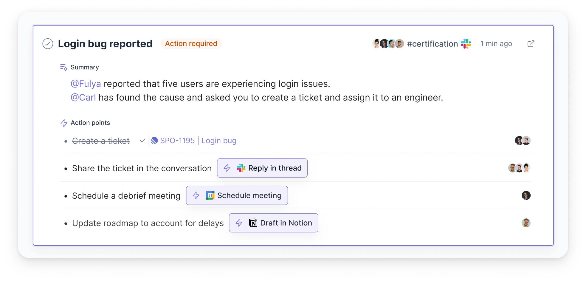 Asset showing a conversation in the Spoke priority inbox with an AI generated summary and AI generated action points