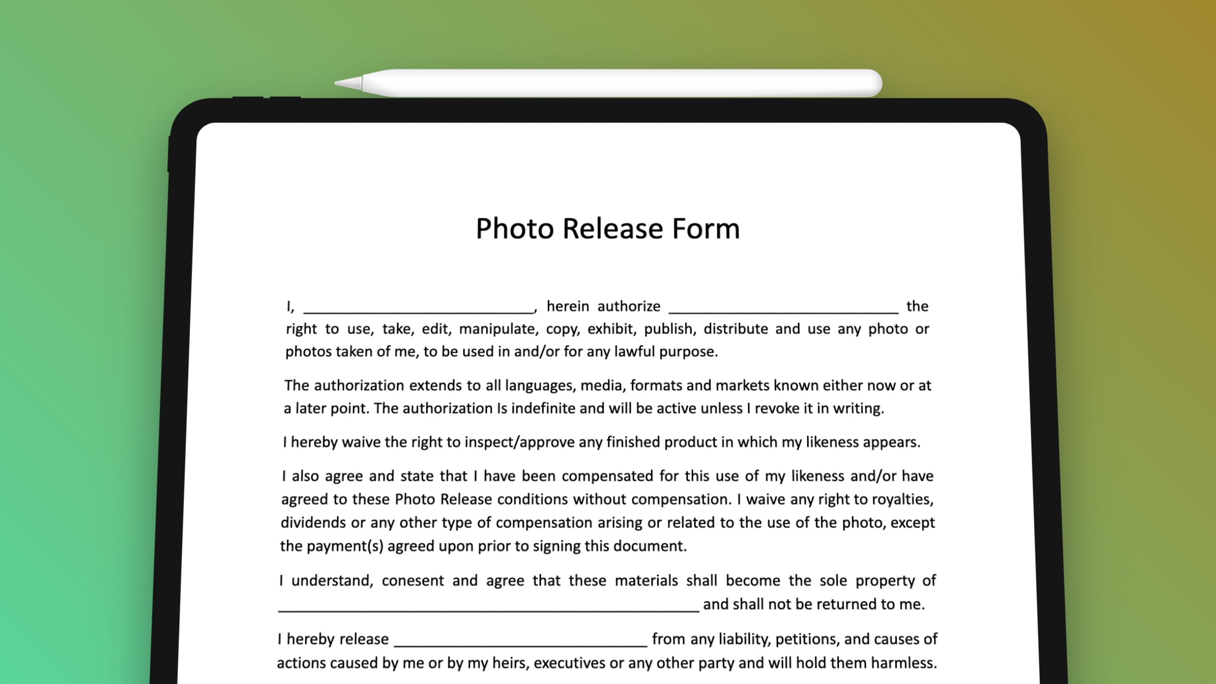 Photo Release Form Template (100% Free)