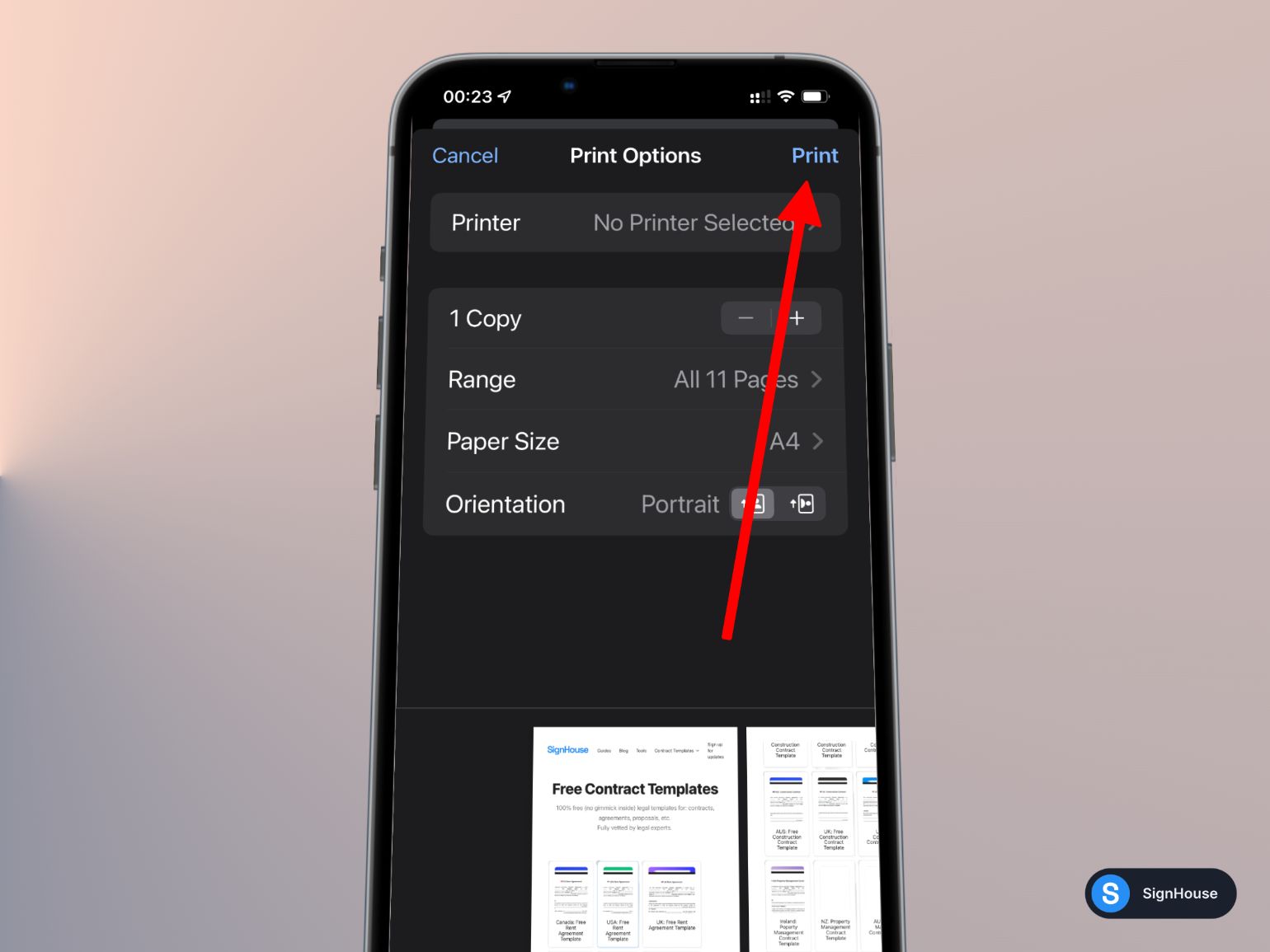 Highlighting the print button