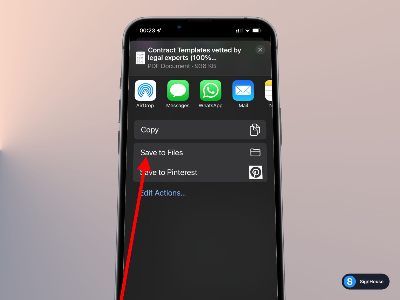 Highlighting the "Save to Files" button