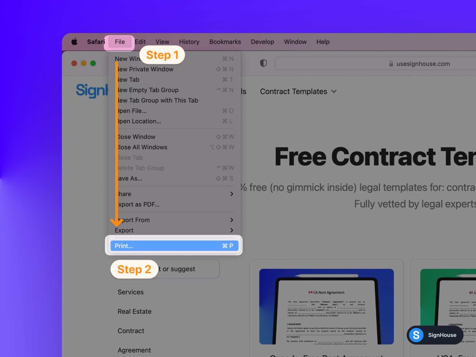 Highlighting the "Print" button