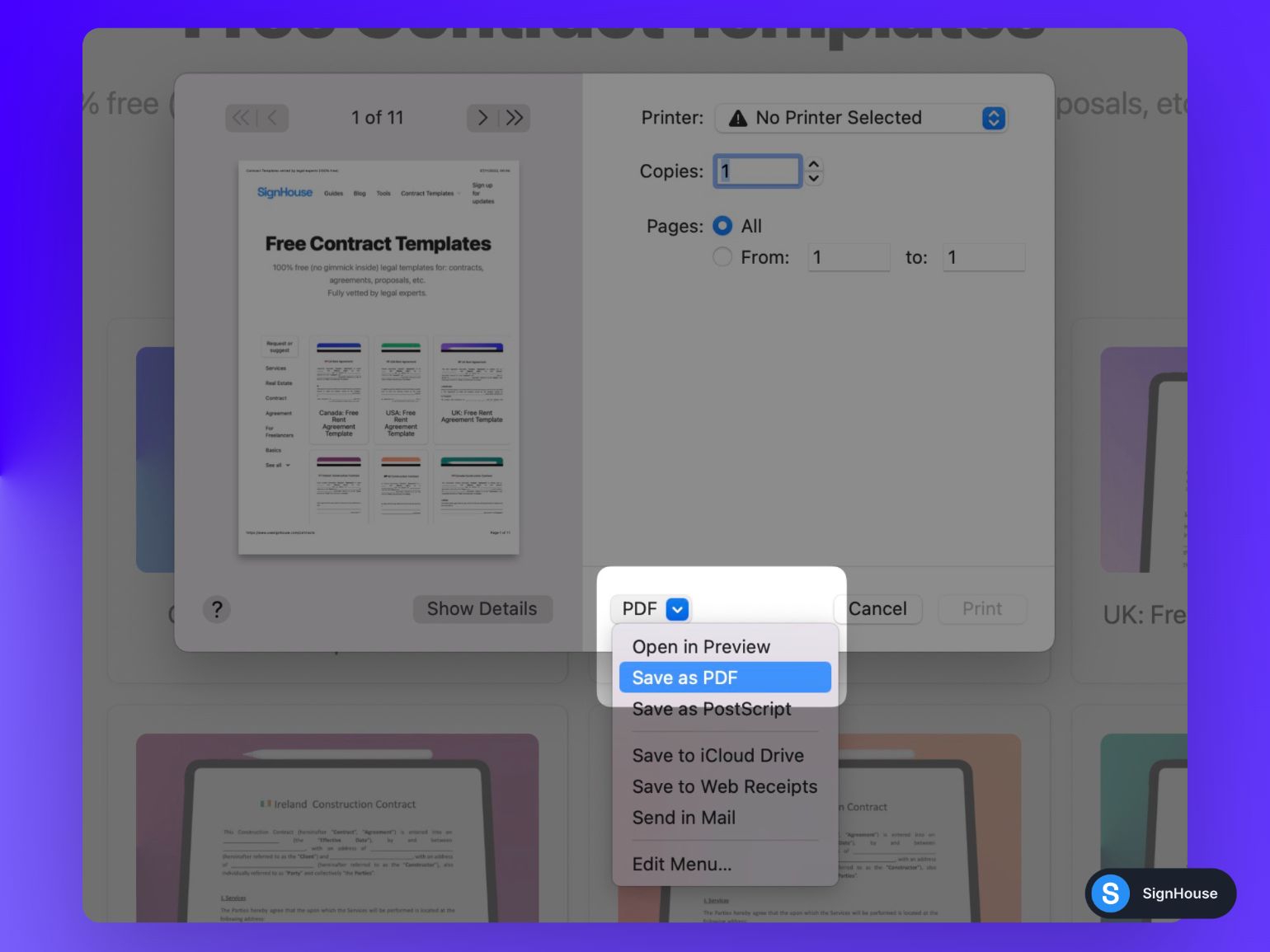 Highlighting the "Save as PDF" button