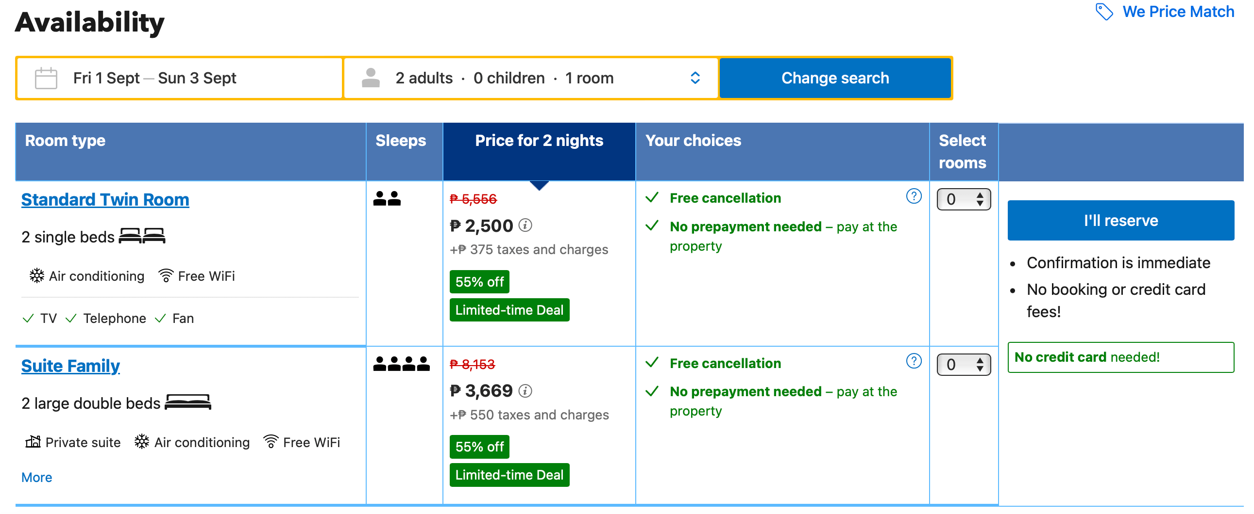 exemples d'offres de chambres à durée limitée