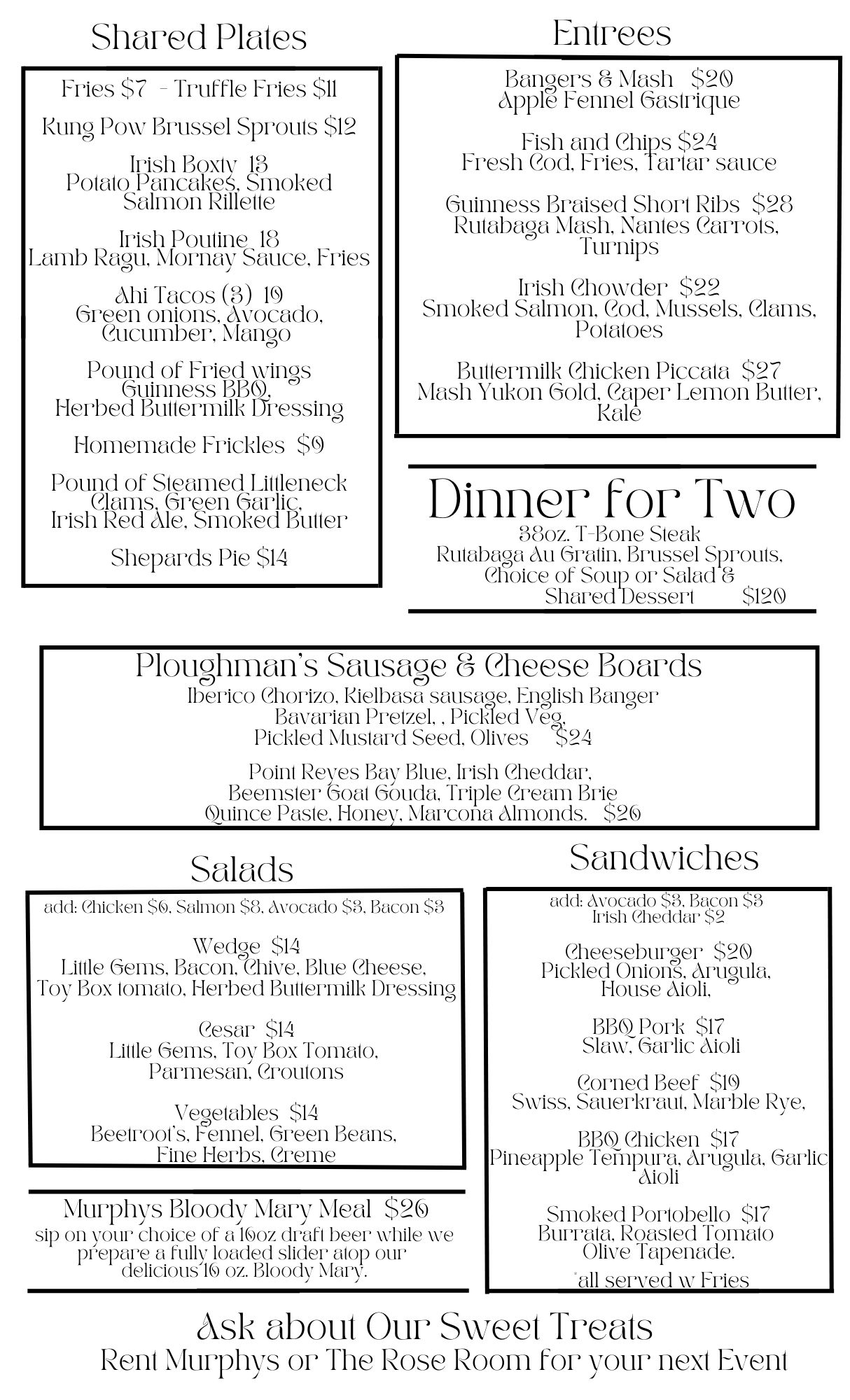 Menu Murphy's Irish Pub & Restaurant