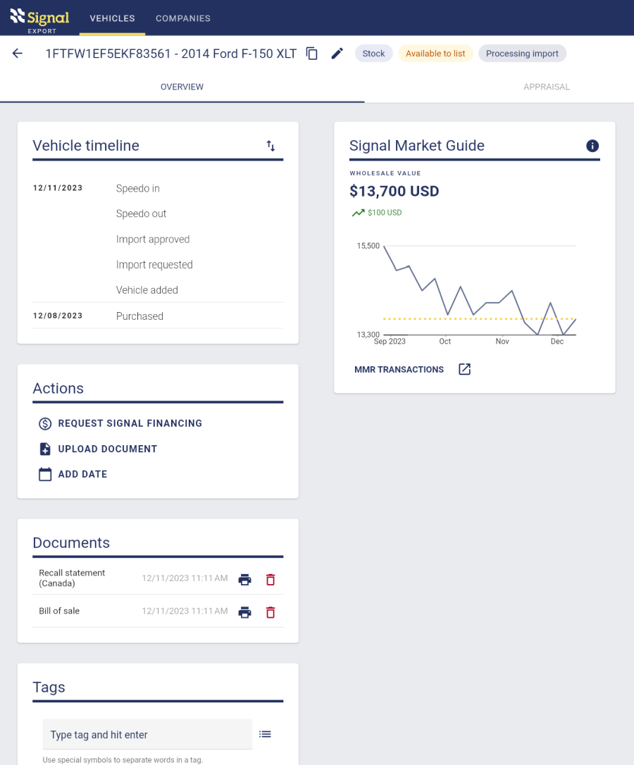 Signal Export For Canadian Vehicle Dealers