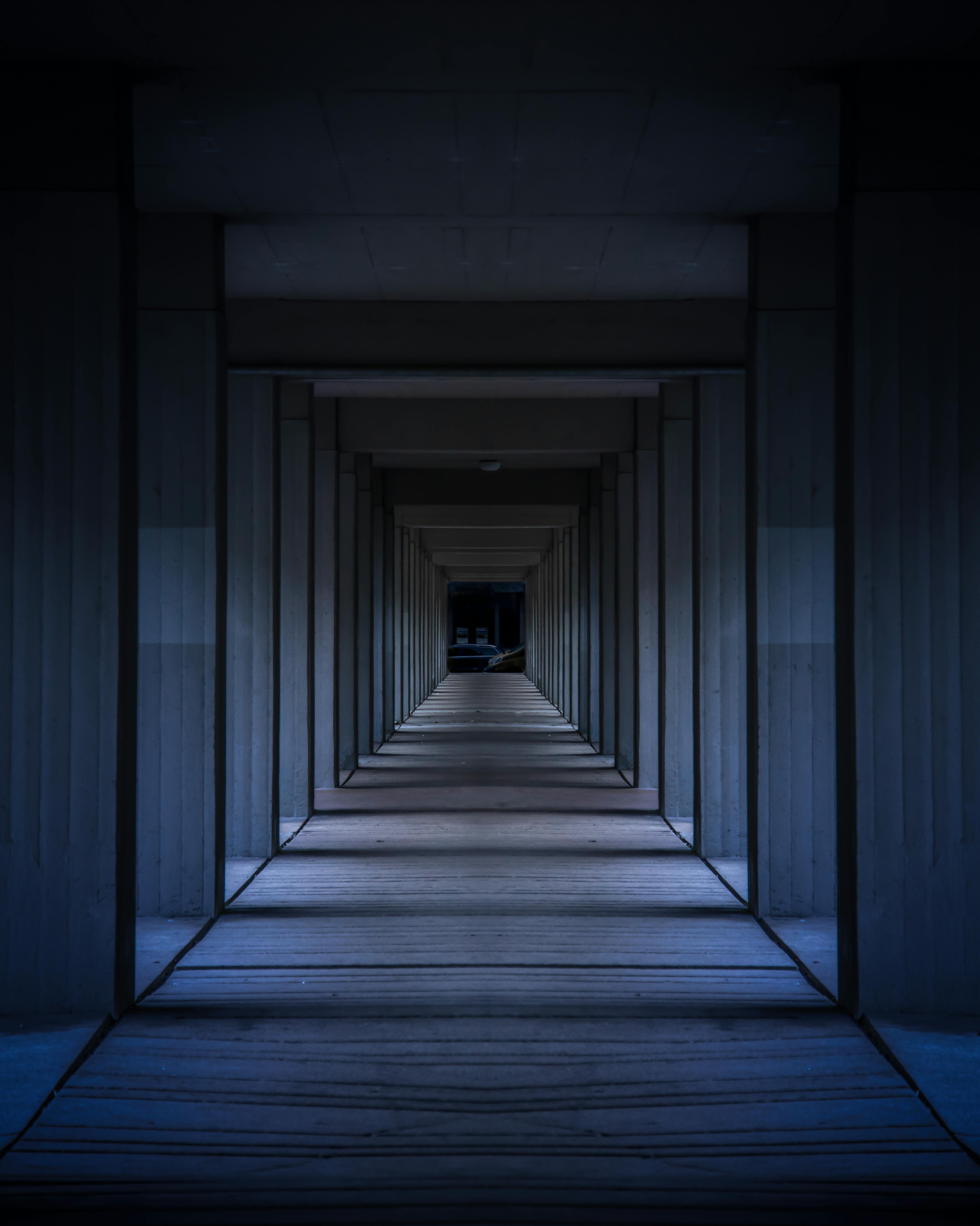 Hallway with many columns opening up