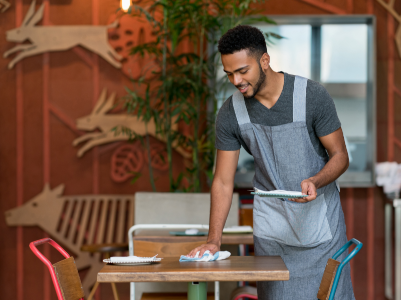 Sidework tasks in a restaurant.