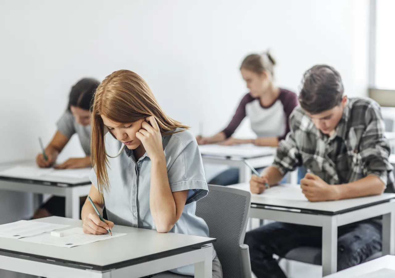 Students in an SSAT test center taking the paper SSAT.