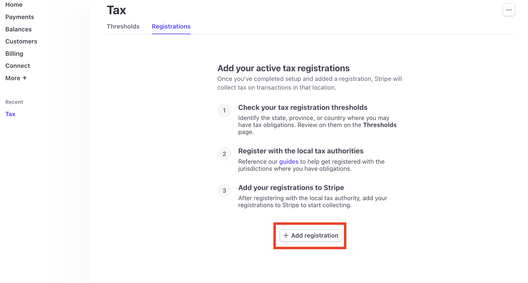 Adding registrations for Stripe tax
