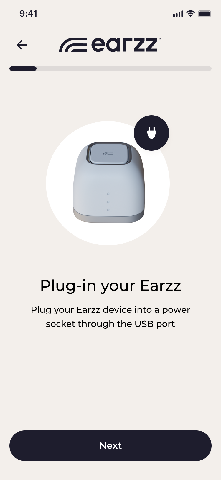 Earzz mobile app setup screen