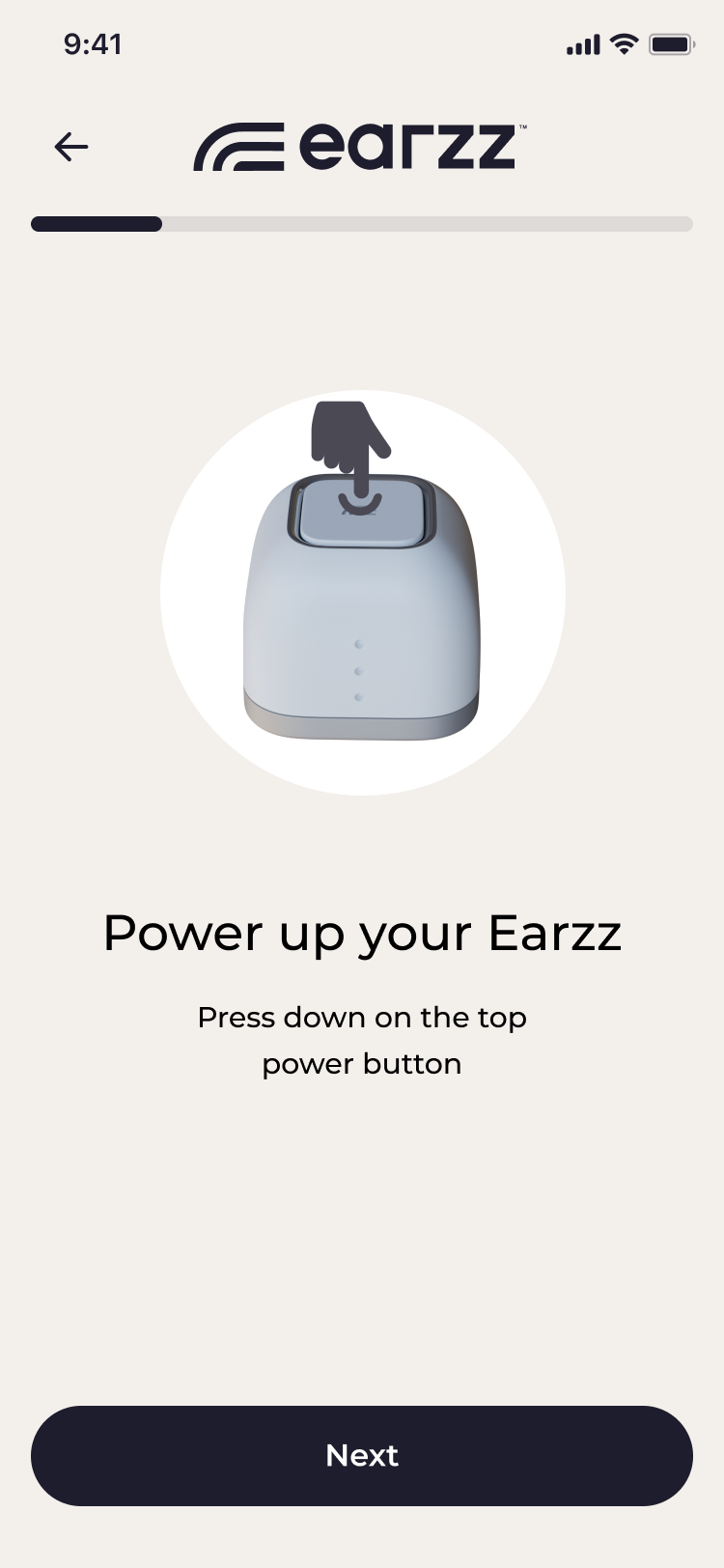 Earzz mobile app setup screen