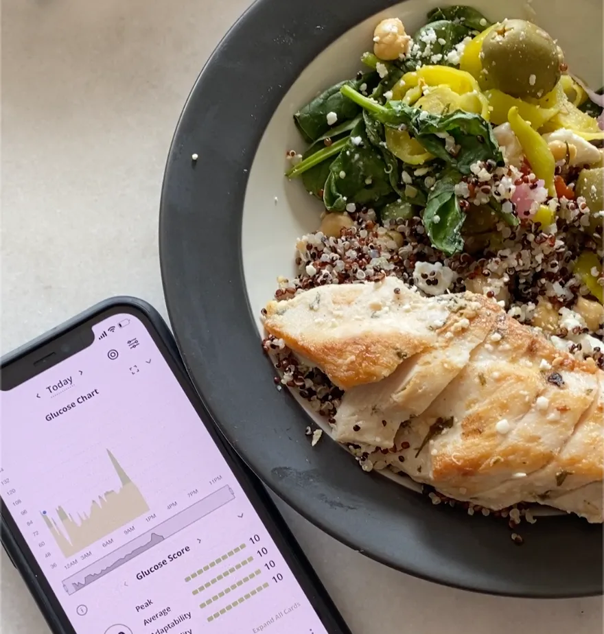 Plate of food and Nutrisense App