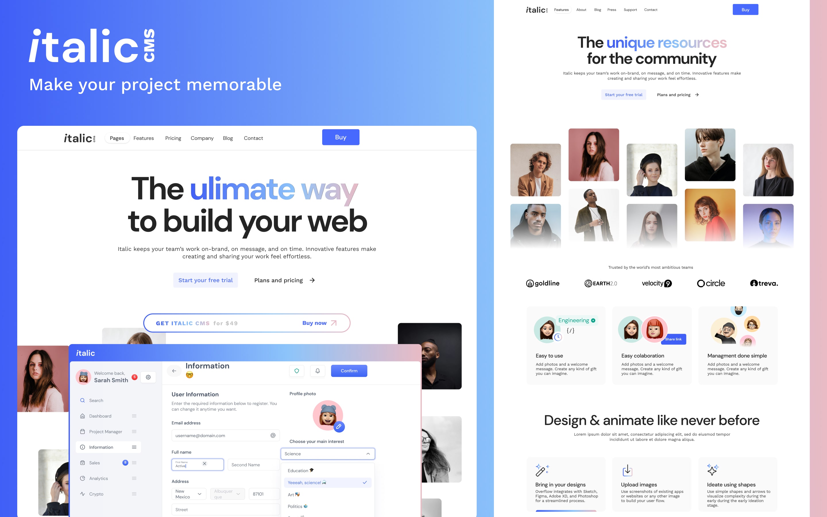 Webflow SaaS template - Italic CMS, designed and developed by Azwedo and Wedoflow