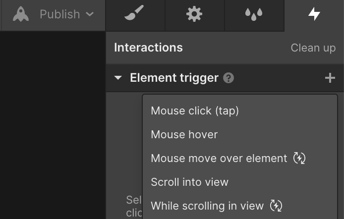 Element trigger in Webflow animations