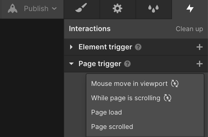 page trigger interaction