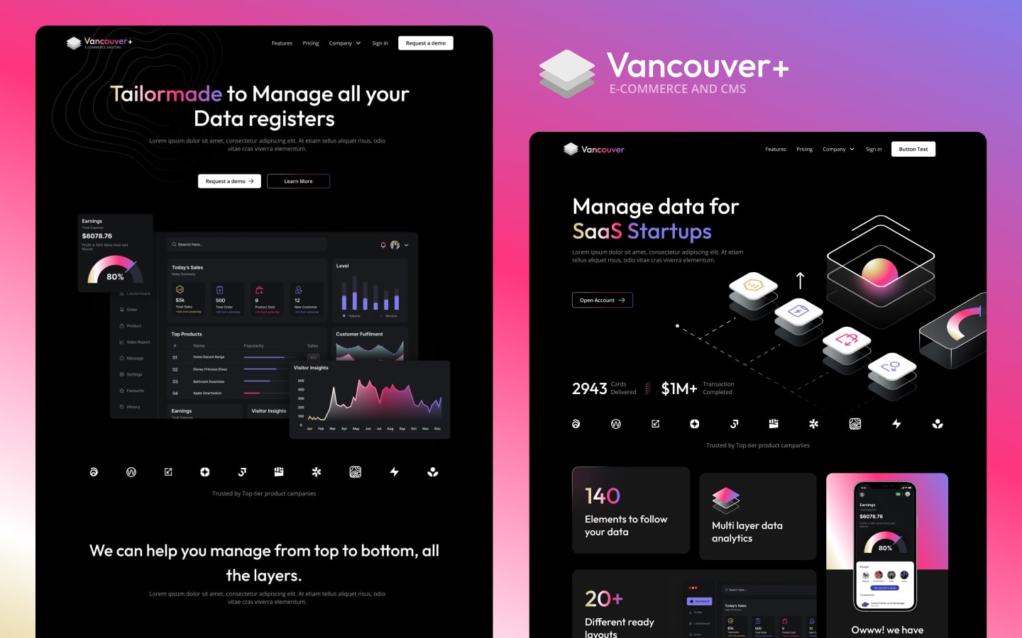 Modèle Webflow CMS SaaS - Vancouver plus, conçu et développé par Azwedo et Wedoflow