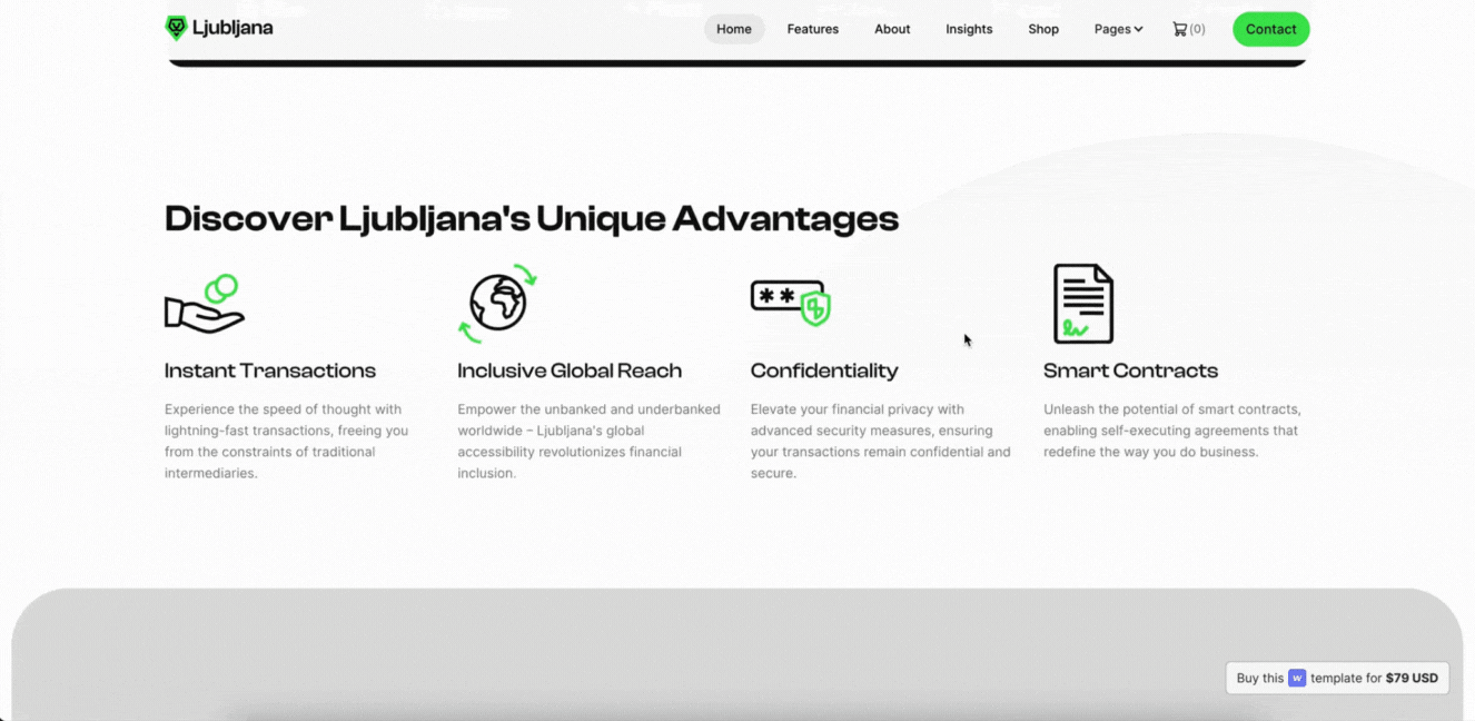 A gif preview of the Ljubljana Webflow SaaS template made by Wedoflow