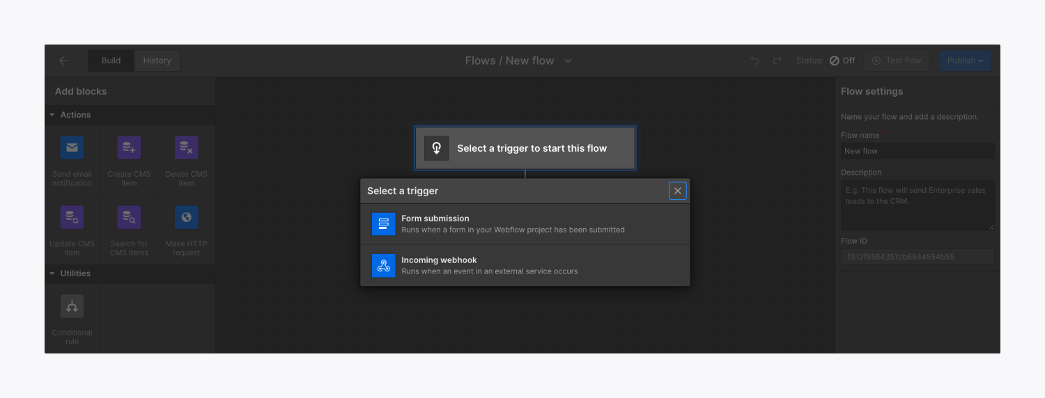 So wählen Sie einen Auslöser für einen Flow aus